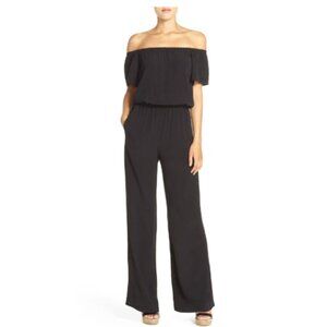 Charles Henry Black Off-Shoulder Jumpsuit